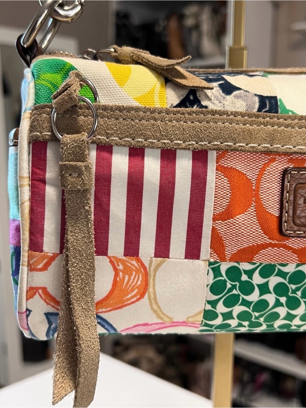 Coach Hamptons Scribble Multicolor Patchwork Barrel Shoulder Bag - Picture 2 of 11